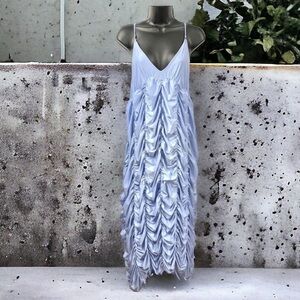 Ester Manas Periwinkle One Size Spaghetti Straps Ruched Stretch Midi Dress OS